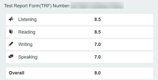 Bảng điểm thi IELTS của Nguyễn Việt Thái