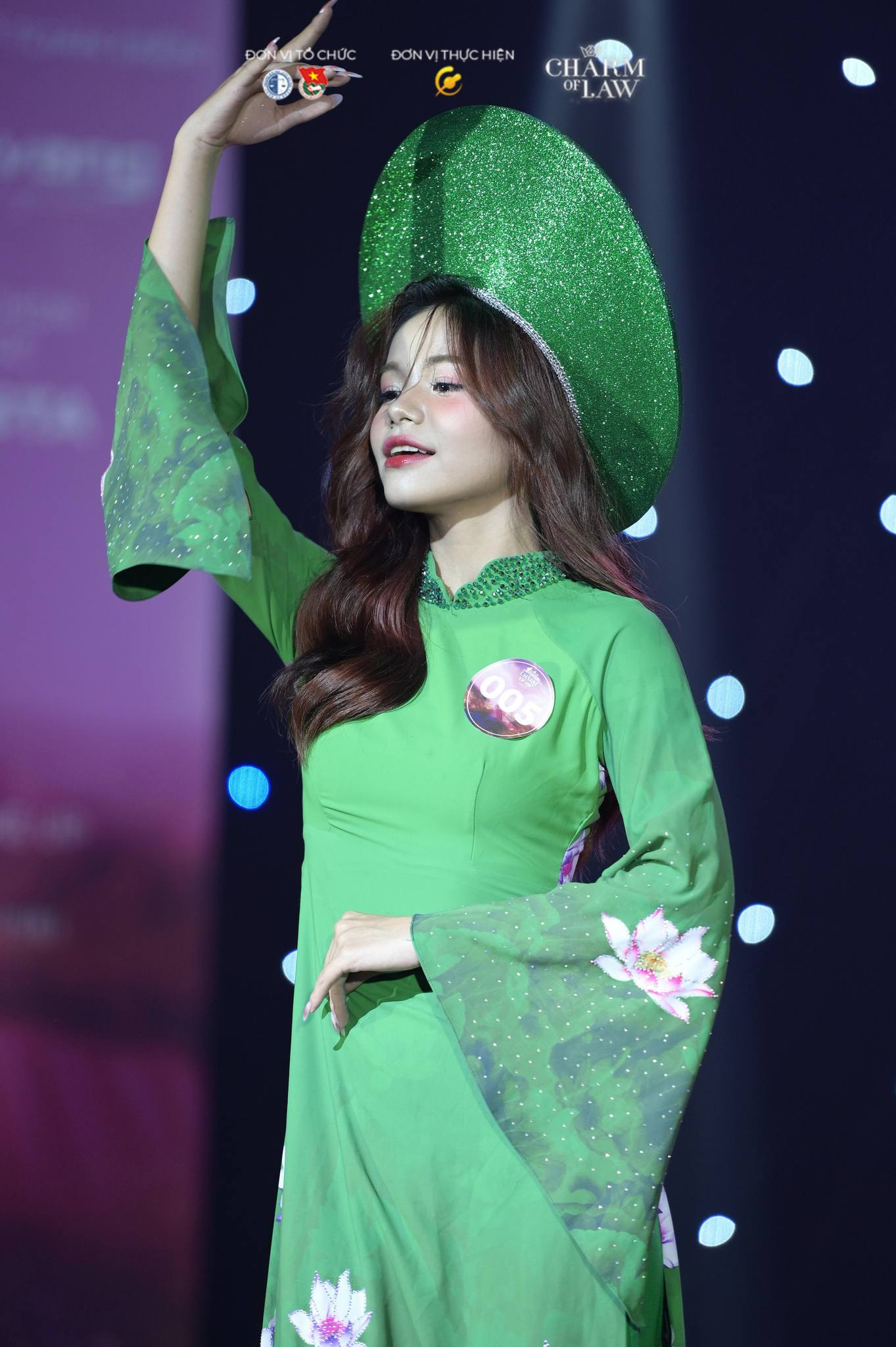 Các thí sinh trình diễn trang phục áo dài. Ảnh: HLU Các thí sinh trình diễn trang phục áo dài. Ảnh: HLU