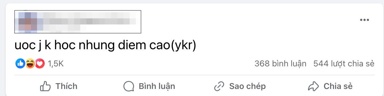 Một dòng trạng thái hài hước có sử dụng từ ykr.