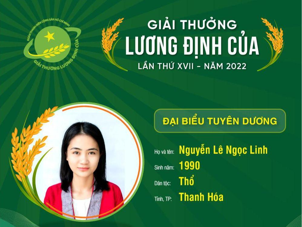 Nguyễn Lê Ngọc Linh là 1 trong 32 thanh niên tiêu biểu nhận giải thưởng Lương Định Của 2022.