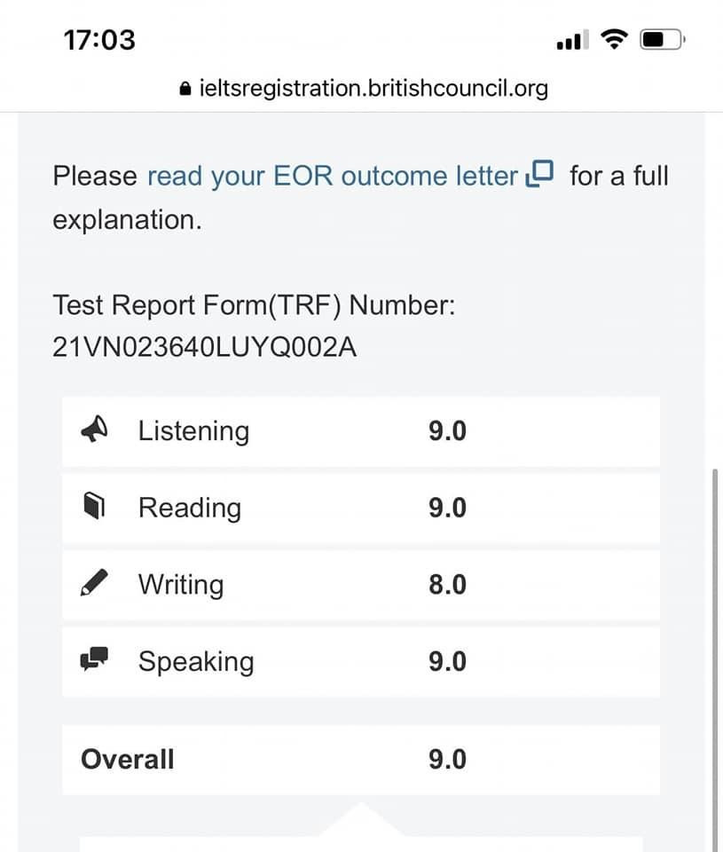 Bảng điểm của anh L. Bảng điểm của anh L.