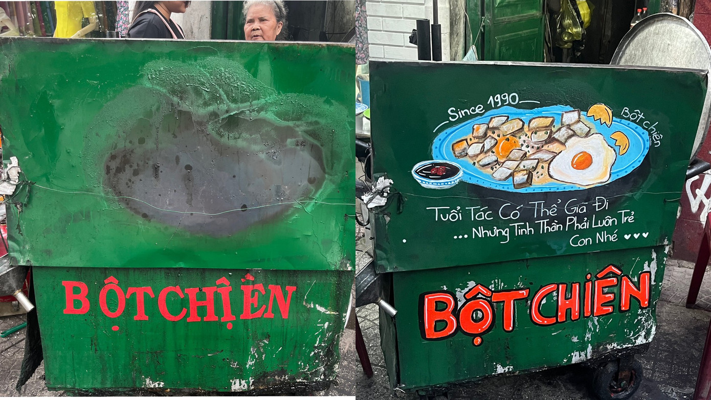 Xe bột chiên đã được "thay áo mới" bởi đôi bạn trẻ.