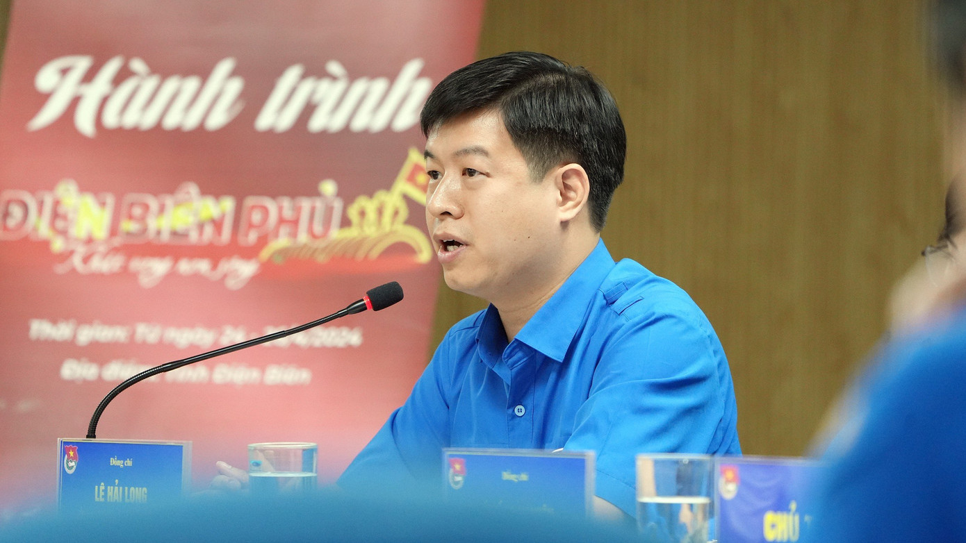 Anh Lê Hải Long - Ủy viên Ban Thường vụ, Trưởng ban Công tác Thiếu nhi Trung ương Đoàn, Phó chủ tịch thường trực Hội đồng Đội Trung ương thông tin tại buổi gặp mặt báo chí. Ảnh: Hoàng Mạnh Thắng