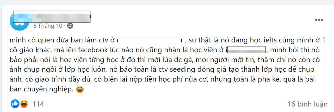 Bài viết đăng ngày 1/10 với nội dung nói về việc truyền thông hình ảnh của nền tảng tư vấn với học viên (được thông tin từ chính bạn CTV đã từng làm việc tại đó). Ảnh chụp màn hình Bài viết đăng ngày 1/10 với nội dung nói về việc truyền thông hình ảnh của nền tảng tư vấn với học viên (được thông tin từ chính bạn CTV đã từng làm việc tại đó). Ảnh chụp màn hình
