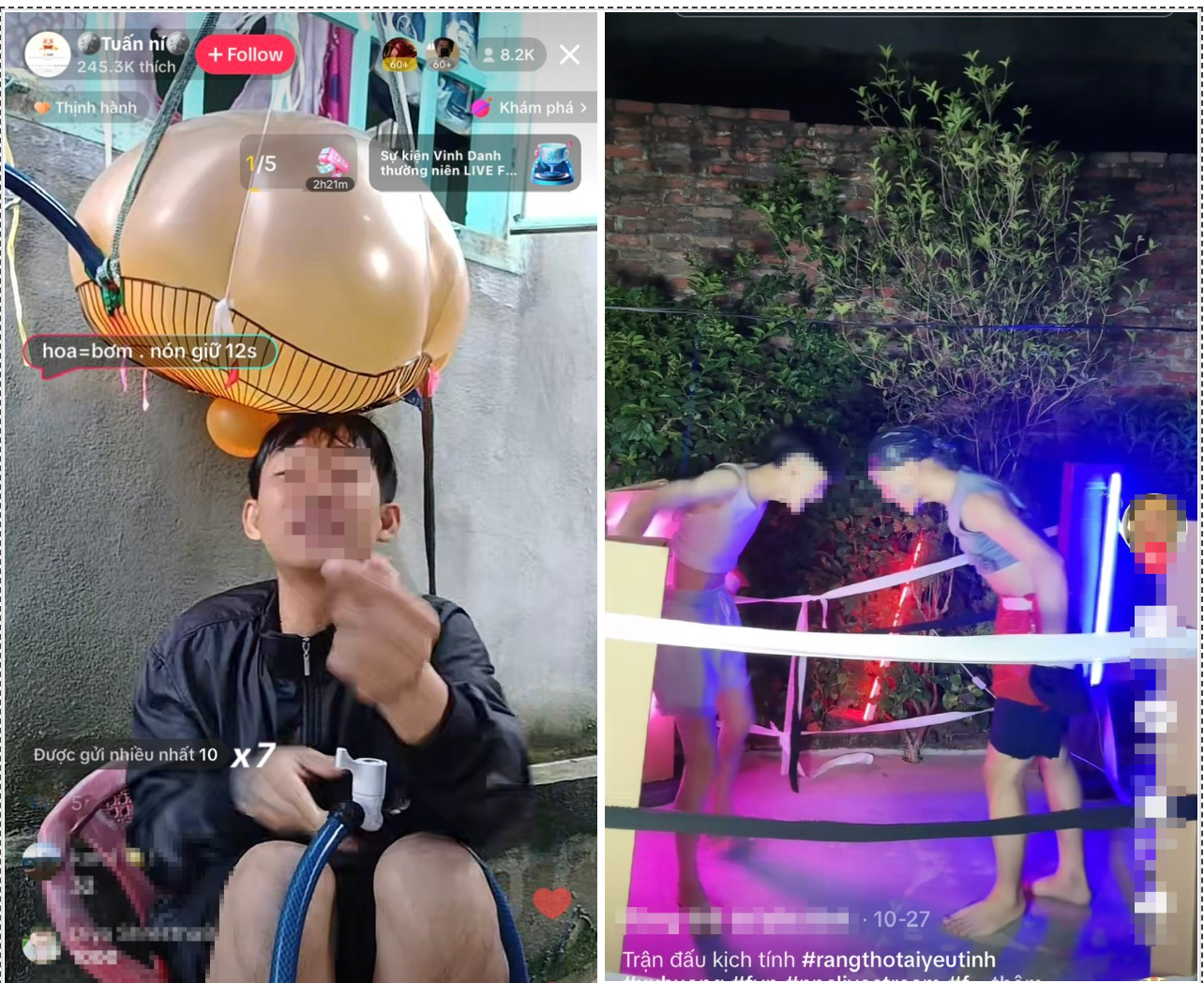 Thử thách bơm bóng bay nước, tạo sự kịch tính cho người xem hay dàn dựng trận đấu kịch tính... trong vô số livestream NPC độc hại. Thử thách bơm bóng bay nước, tạo sự kịch tính cho người xem hay dàn dựng trận đấu kịch tính... trong vô số livestream NPC độc hại.