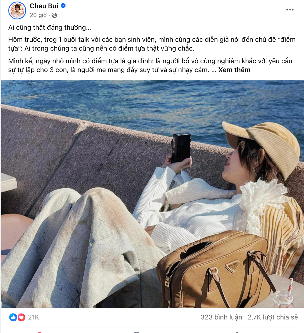 Chia sẻ của cô gái sinh năm 1997 Châu Bùi nhận được hơn 20 nghìn lượt tương tác "thả tim", yêu thích. Ảnh: FBNV