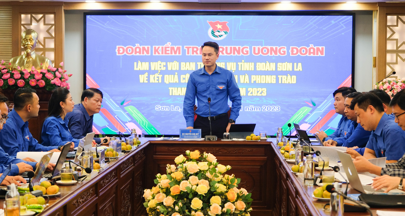 Quang cảnh buổi làm việc của đoàn kiểm tra T.Ư Đoàn tại tỉnh Sơn La. Ảnh: Châu Linh