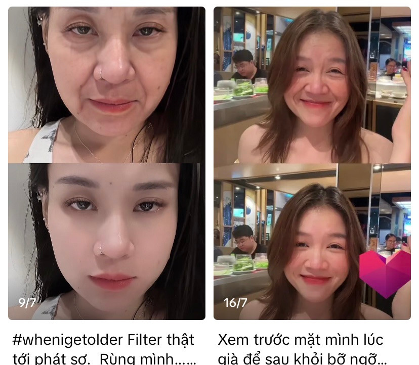 Dân mạng thi nhau xem thử mặt mình lúc già để sau khỏi bỡ ngỡ. Ảnh: TikTok. Dân mạng thi nhau xem thử mặt mình lúc già để sau khỏi bỡ ngỡ. Ảnh: TikTok.