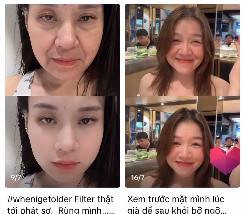 Dân mạng thi nhau xem thử mặt mình lúc già để sau khỏi bỡ ngỡ. Ảnh: TikTok.
