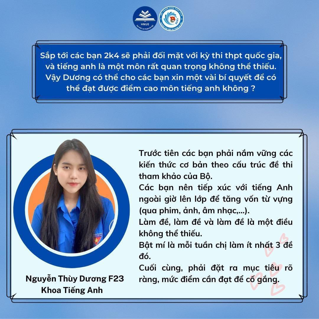 Bí quyết ôn luyện môn tiếng Anh của bạn Nguyễn Thùy Dương, khoa Tiếng Anh. Bí quyết ôn luyện môn tiếng Anh của bạn Nguyễn Thùy Dương, khoa Tiếng Anh.