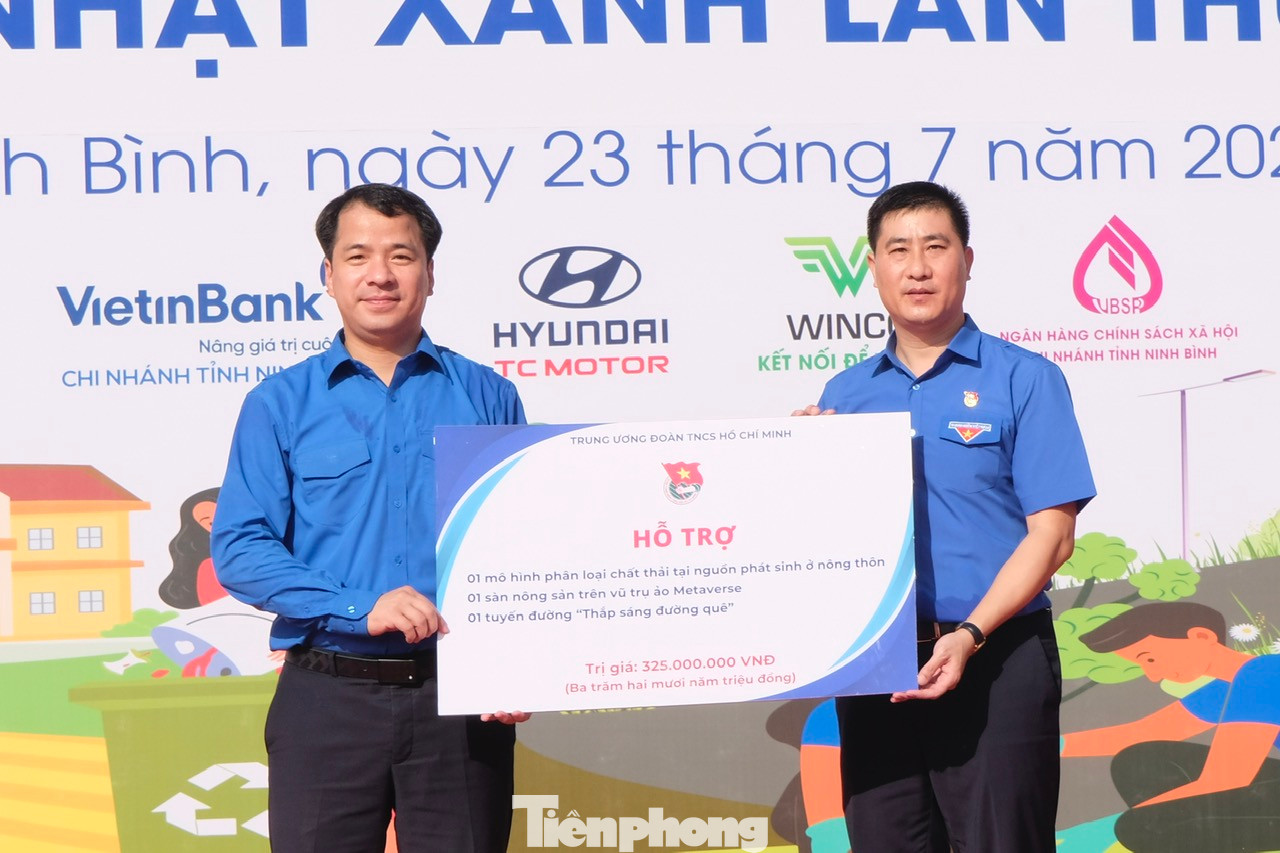 Anh Ngô Văn Cương trao bảng tượng trưng hỗ trợ các nguồn lực cho Bí thư Tỉnh đoàn Ninh Bình. Ảnh: C.Linh Anh Ngô Văn Cương trao bảng tượng trưng hỗ trợ các nguồn lực cho Bí thư Tỉnh đoàn Ninh Bình. Ảnh: C.Linh