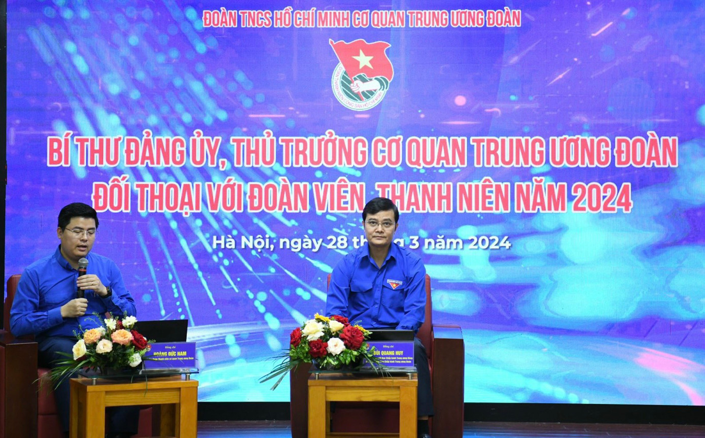 Anh Bùi Quang Huy - Ủy viên dự khuyết T.Ư Đảng, Bí thư thứ nhất T.Ư Đoàn, Bí thư Đảng ủy, Thủ trưởng cơ quan T.Ư Đoàn đối thoại với đoàn viên, thanh niên cơ quan T.Ư Đoàn năm 2024. Anh Bùi Quang Huy - Ủy viên dự khuyết T.Ư Đảng, Bí thư thứ nhất T.Ư Đoàn, Bí thư Đảng ủy, Thủ trưởng cơ quan T.Ư Đoàn đối thoại với đoàn viên, thanh niên cơ quan T.Ư Đoàn năm 2024.