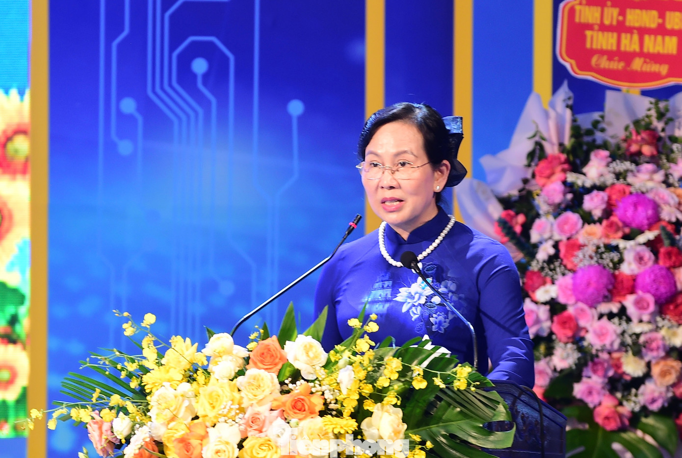 Bà Lê Thị Thủy - Bí thư Tỉnh ủy Hà Nam phát biểu tại Đại hội.