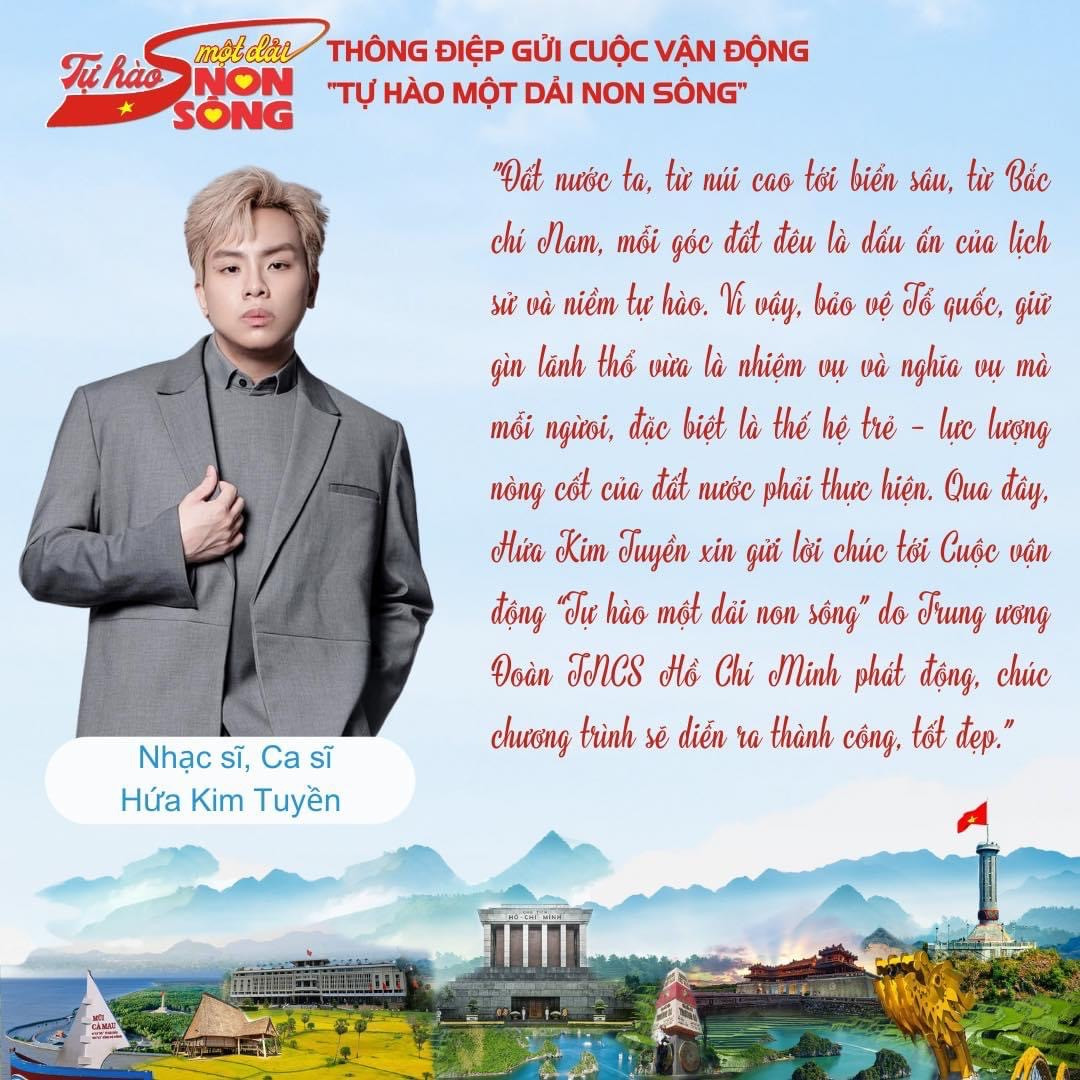 Ca sĩ, nhạc sĩ nổi tiếng lan tỏa thông điệp về Cuộc vận động "Tự hào một dải non sông". Ca sĩ, nhạc sĩ nổi tiếng lan tỏa thông điệp về Cuộc vận động "Tự hào một dải non sông".
