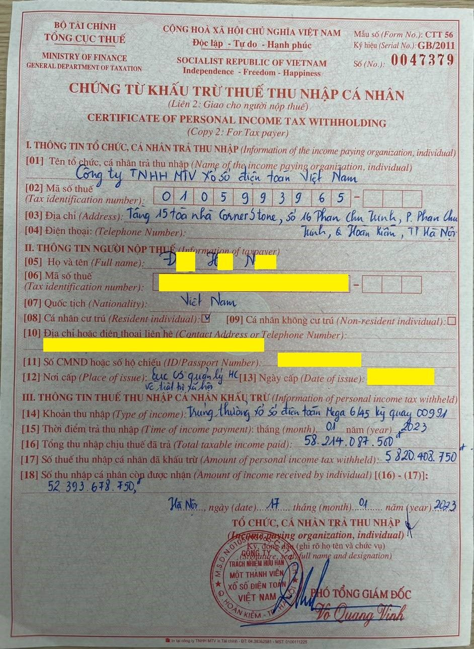 Ông N. đã nộp thuế thu nhập cá nhân hơn 5,8 tỷ đồng. Ông N. đã nộp thuế thu nhập cá nhân hơn 5,8 tỷ đồng.