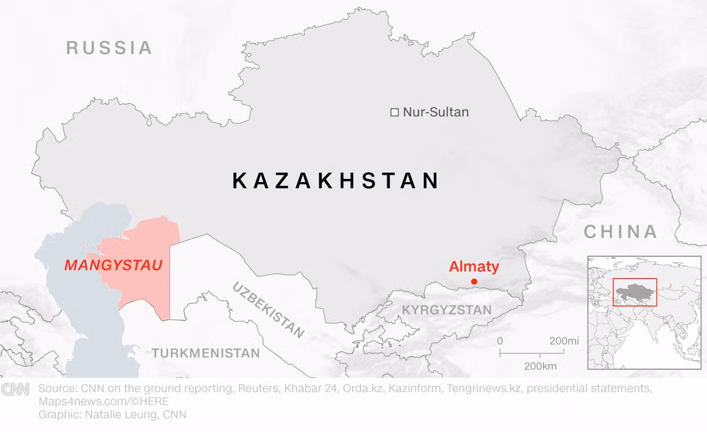 Bản đồ Kazakhstan. Đồ hoạ: CNN Bản đồ Kazakhstan. Đồ hoạ: CNN