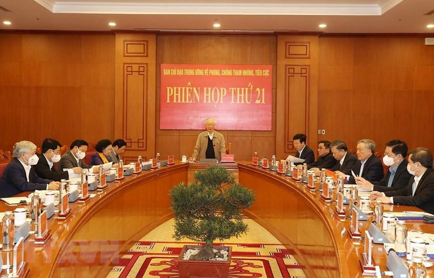 Trưởng Ban Chỉ đạo chủ trì phiên họp thứ 21 Ban Chỉ đạo Trung ương về phòng, chống tham nhũng, tiêu cực. (Ảnh: Trí Dũng/TTXVN) Trưởng Ban Chỉ đạo chủ trì phiên họp thứ 21 Ban Chỉ đạo Trung ương về phòng, chống tham nhũng, tiêu cực. (Ảnh: Trí Dũng/TTXVN)