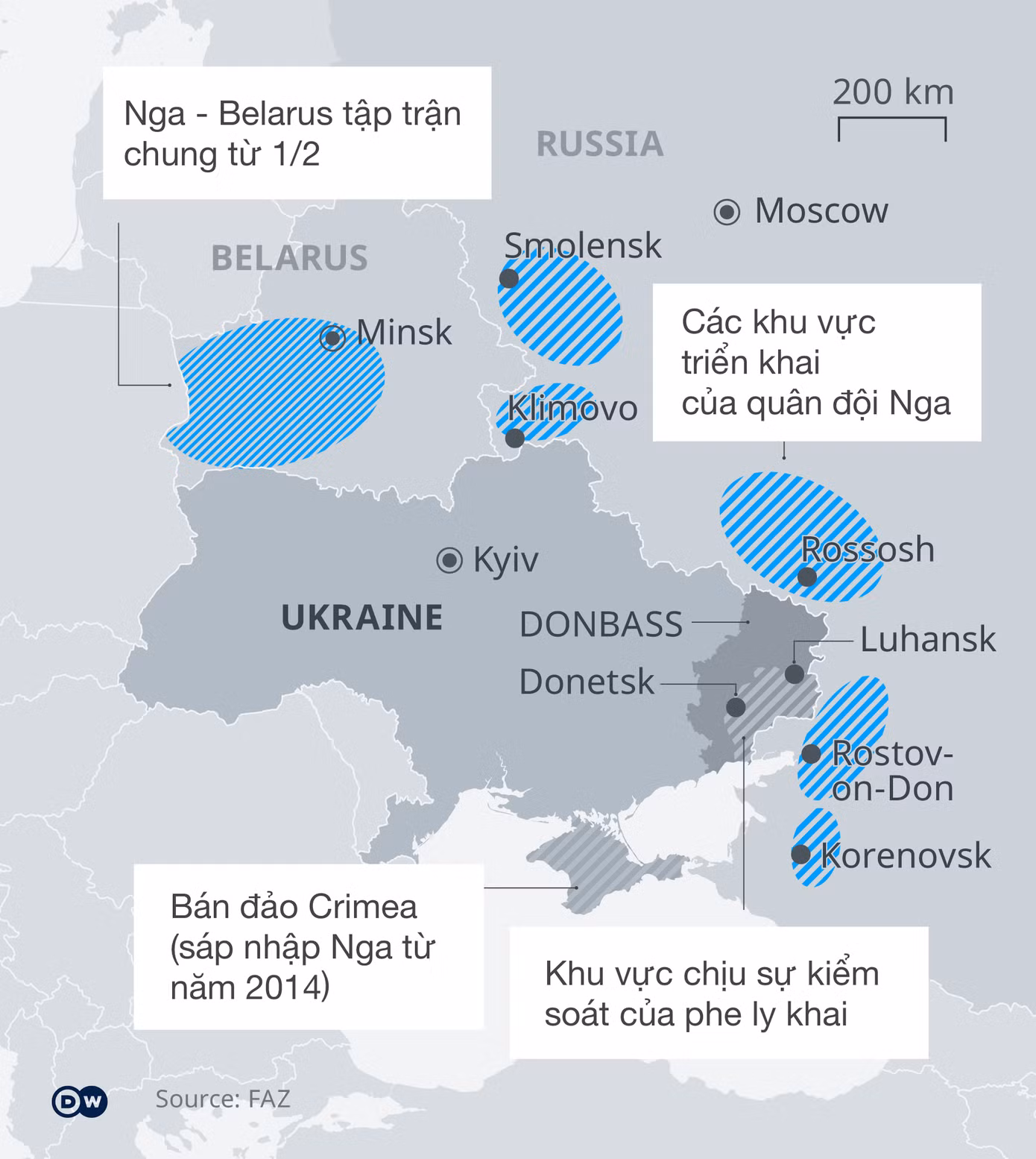 Tình hình khu vực biên giới Nga - Ukraine. Nguồn: FAZ