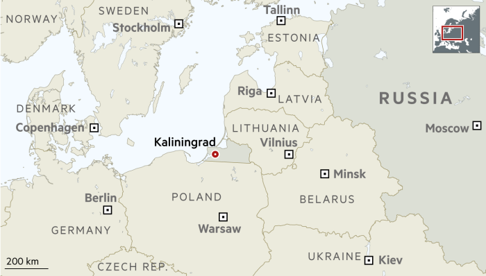 Kaliningrad giáp Ba Lan và Lithuania. Ảnh: FT Kaliningrad giáp Ba Lan và Lithuania. Ảnh: FT
