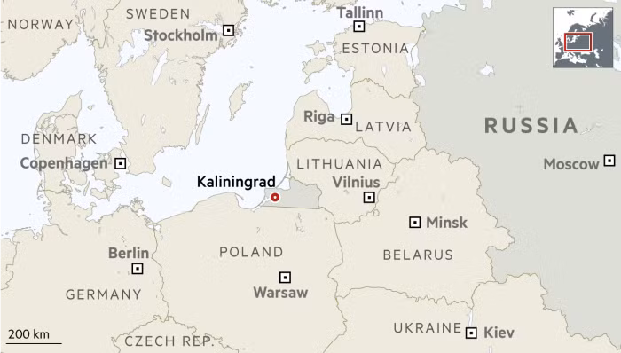 Kaliningrad giáp Ba Lan và Lithuania. Ảnh: FT Kaliningrad giáp Ba Lan và Lithuania. Ảnh: FT