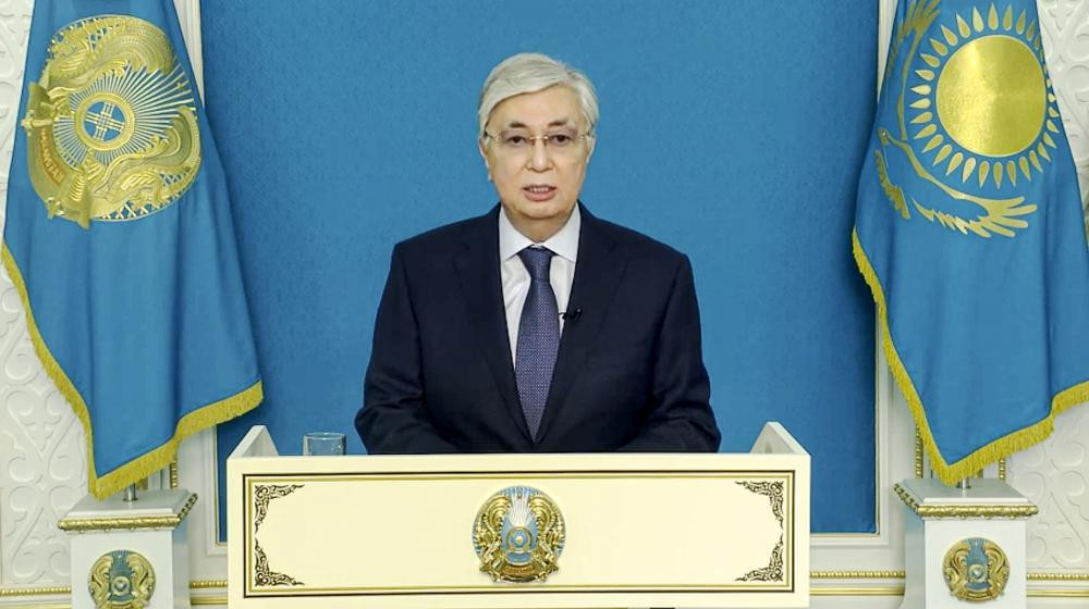 Tổng thống Kazakhstan Kassym-Jomart Tokayev phát biểu trên truyền hình. Ảnh: AP Tổng thống Kazakhstan Kassym-Jomart Tokayev phát biểu trên truyền hình. Ảnh: AP