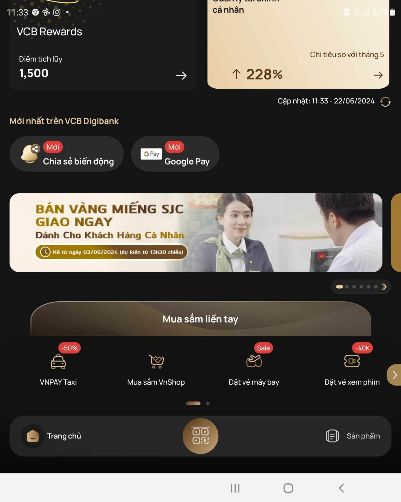 Ngân hàng Vietcombank sẽ triển khai bán vàng SJC trên app tới đây