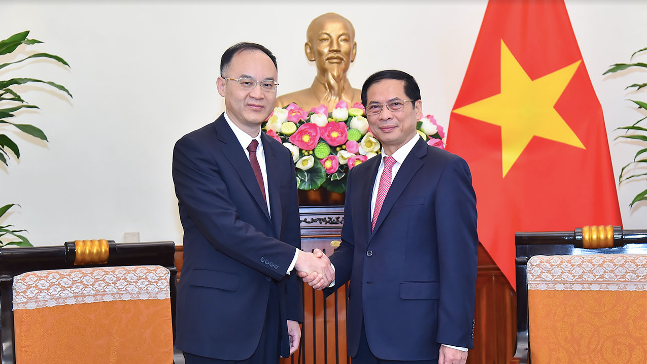 Bộ trưởng Ngoại giao Bùi Thanh Sơn tiếp Trợ lý Bộ trưởng Ngoại giao Trung Quốc Nông Dung. (Ảnh: Mofa)