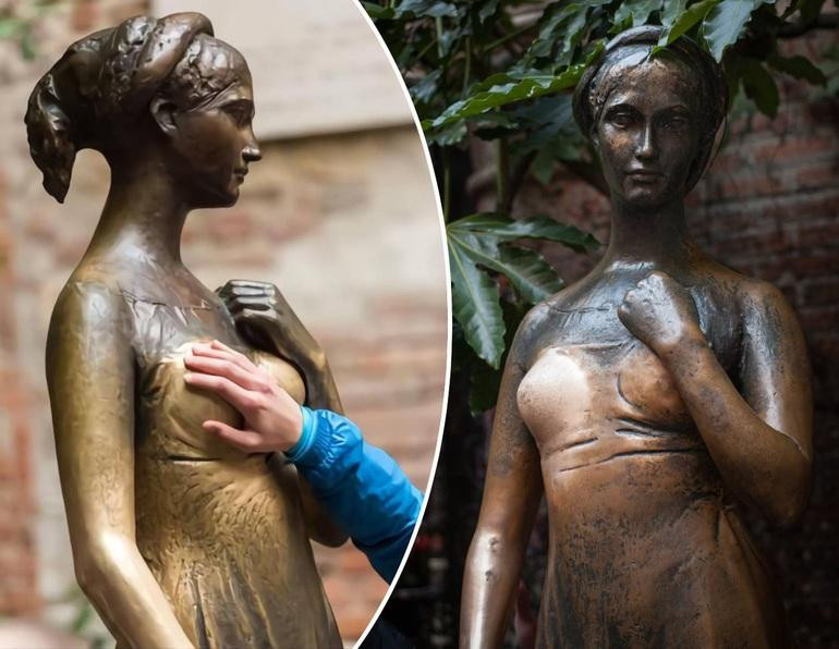 Với bức tượng mới, du khách vẫn giữ niềm tin "truyền thống", vẫn tiếp tục sờ chạm vòng một của tượng để lấy may (Ảnh: Daily Mail).