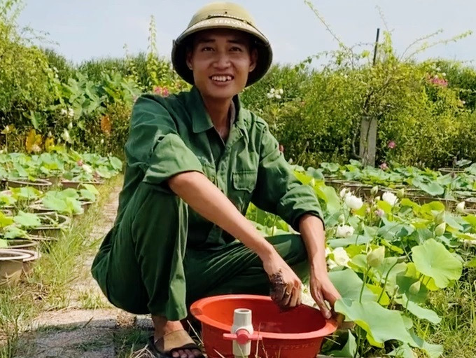 Chàng trai chia sẻ, sen là loại ưa nắng nên người trồng thường xuyên "bán mặt cho đất, bán lưng cho trời" là chuyện thường (Ảnh: Nhân vật cung cấp).