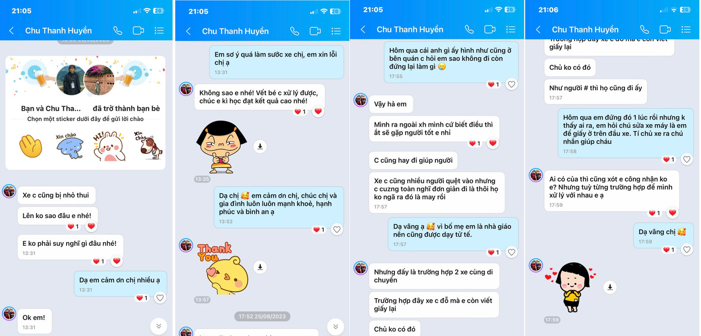 Đoạn tin nhắn nhẹ nhàng thể hiện cách ứng xử đầy nhân văn của chị Huyền và Nguyệt Anh