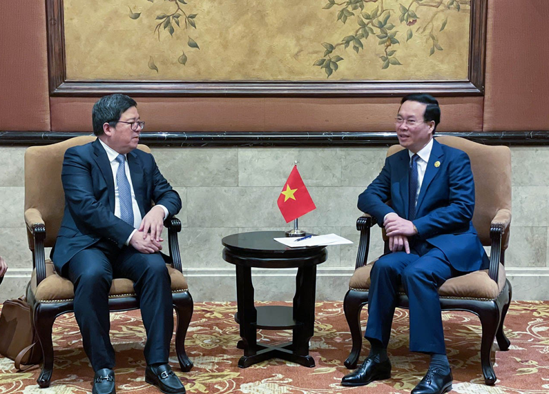 Chủ tịch nước Võ Văn Thưởng tiếp lãnh đạo ZTE Lý Tự Học. (Ảnh: Baoquocte)