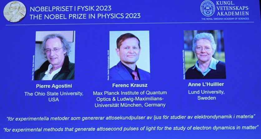 Chân dung ba nhà khoa học giành giải Nobel Vật lý 2023. (Ảnh: Reuters)