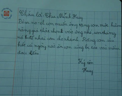 “Con muốn ông tặng con một hàm răng giả thật nhọn vào ông nhé, con dùng nó để nhai cơm cho nhanh…”