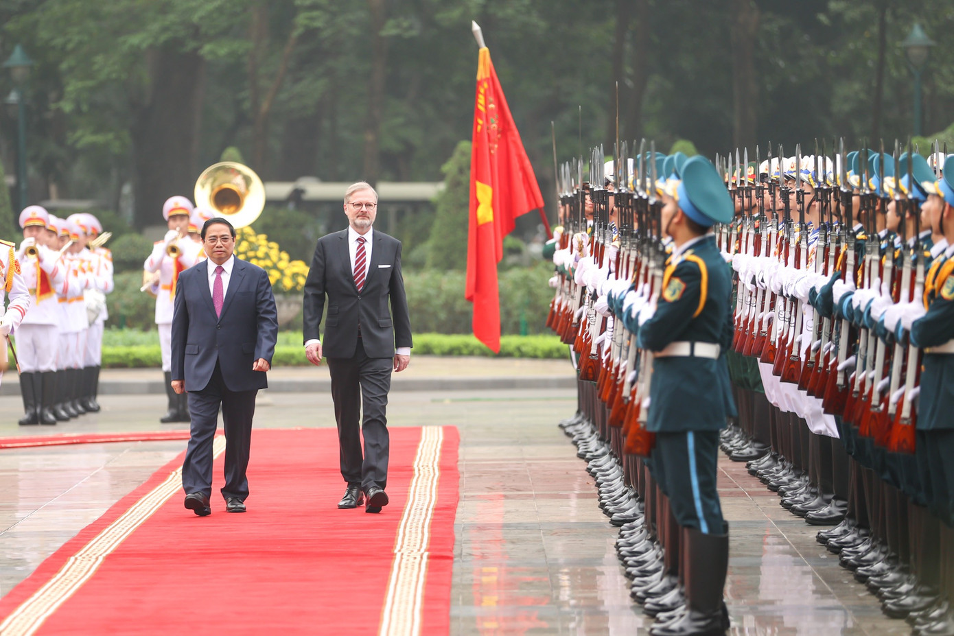 Thủ tướng Phạm Minh Chính chủ trì lễ đón Thủ tướng CH Séc Petr Fiala. (Ảnh: Đoàn Bắc)