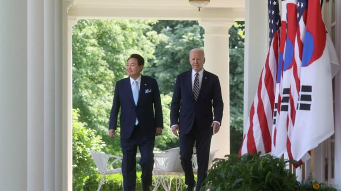 Tổng thống Mỹ Joe Biden và Tổng thống Hàn Quốc Yoon Suk Yeol tại Nhà Trắng. (Ảnh: Reuters) Tổng thống Mỹ Joe Biden và Tổng thống Hàn Quốc Yoon Suk Yeol tại Nhà Trắng. (Ảnh: Reuters)