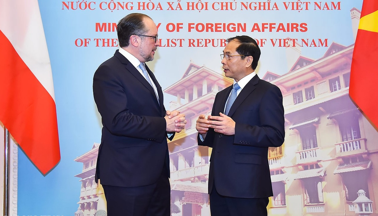 Bộ trưởng Ngoại giao Bùi Thanh Sơn tiếp người đồng cấp Áo Alexander Schallenberg. (Ảnh: baoquocte)