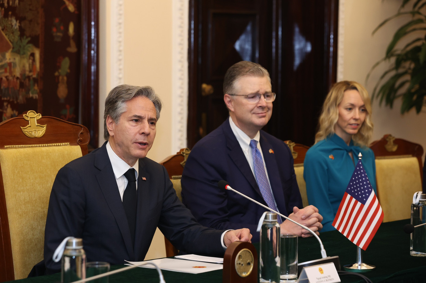 Bộ trưởng Ngoại giao Mỹ Antony Blinken tại cuộc hội đàm. (Ảnh: Như Ý)