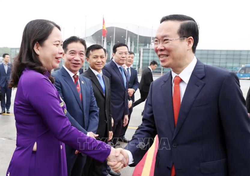 Lễ tiễn Chủ tịch nước Võ Văn Thưởng lên đường thăm chính thức Lào. (Ảnh: TTXN)