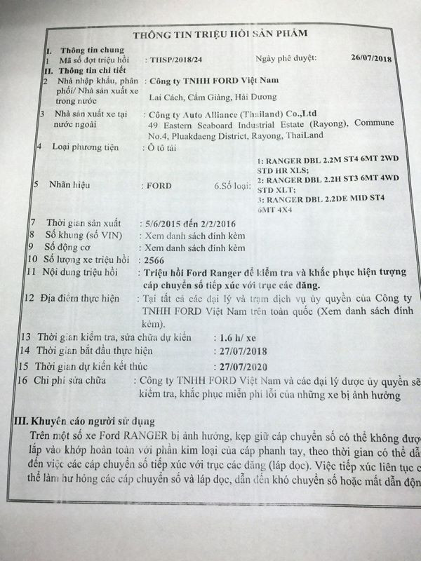 Hơn 2.500 xe Ford Ranger phải triệu hồi để sửa chữa ảnh 1