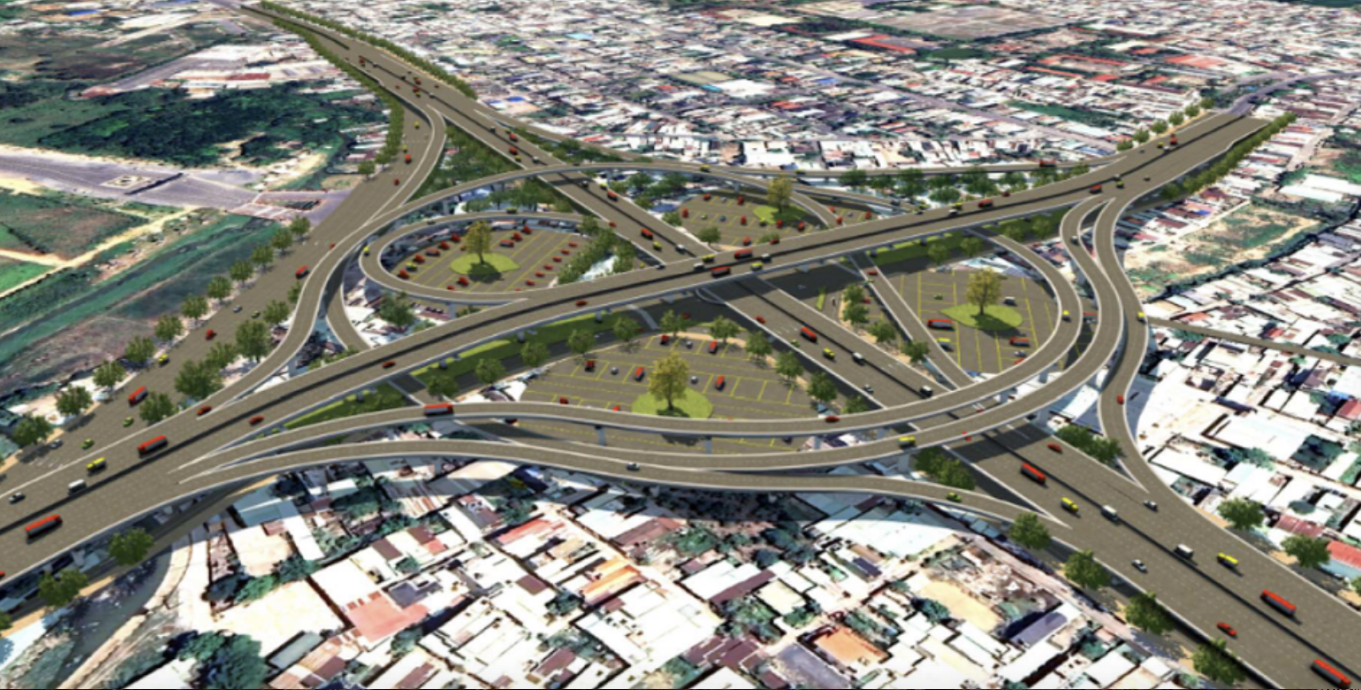Phối cảnh phương án xây dựng nút giao cổng 11 theo dạng liên thông hoàn chỉnh. Ảnh đơn vị tư vấn. Phối cảnh phương án xây dựng nút giao cổng 11 theo dạng liên thông hoàn chỉnh. Ảnh đơn vị tư vấn.