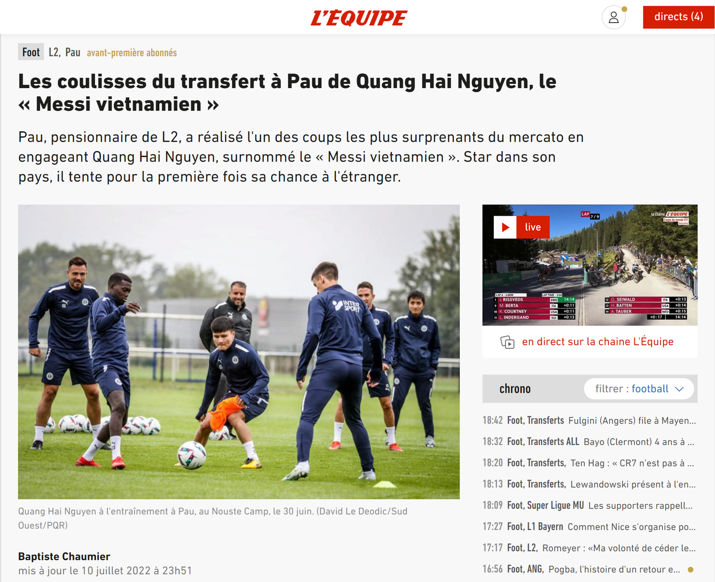 Bài báo về Quang Hải trên tờ L'Equipe uy tín số một nước Pháp. Bài báo về Quang Hải trên tờ L'Equipe uy tín số một nước Pháp.