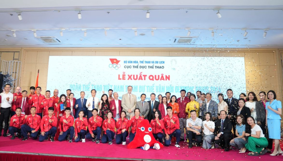Đoàn Thể thao Việt Nam trong Lễ xuất quân tham dự Olympic 2024. (Ảnh: Xuân Hoàng)