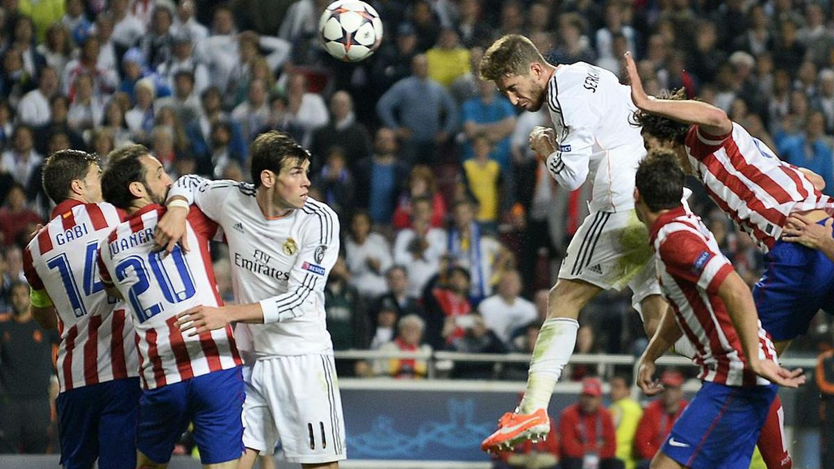 Khoảnh khắc Sergio Ramos ghi bàn phút 93 ở trận chung kết Champions League 2014.