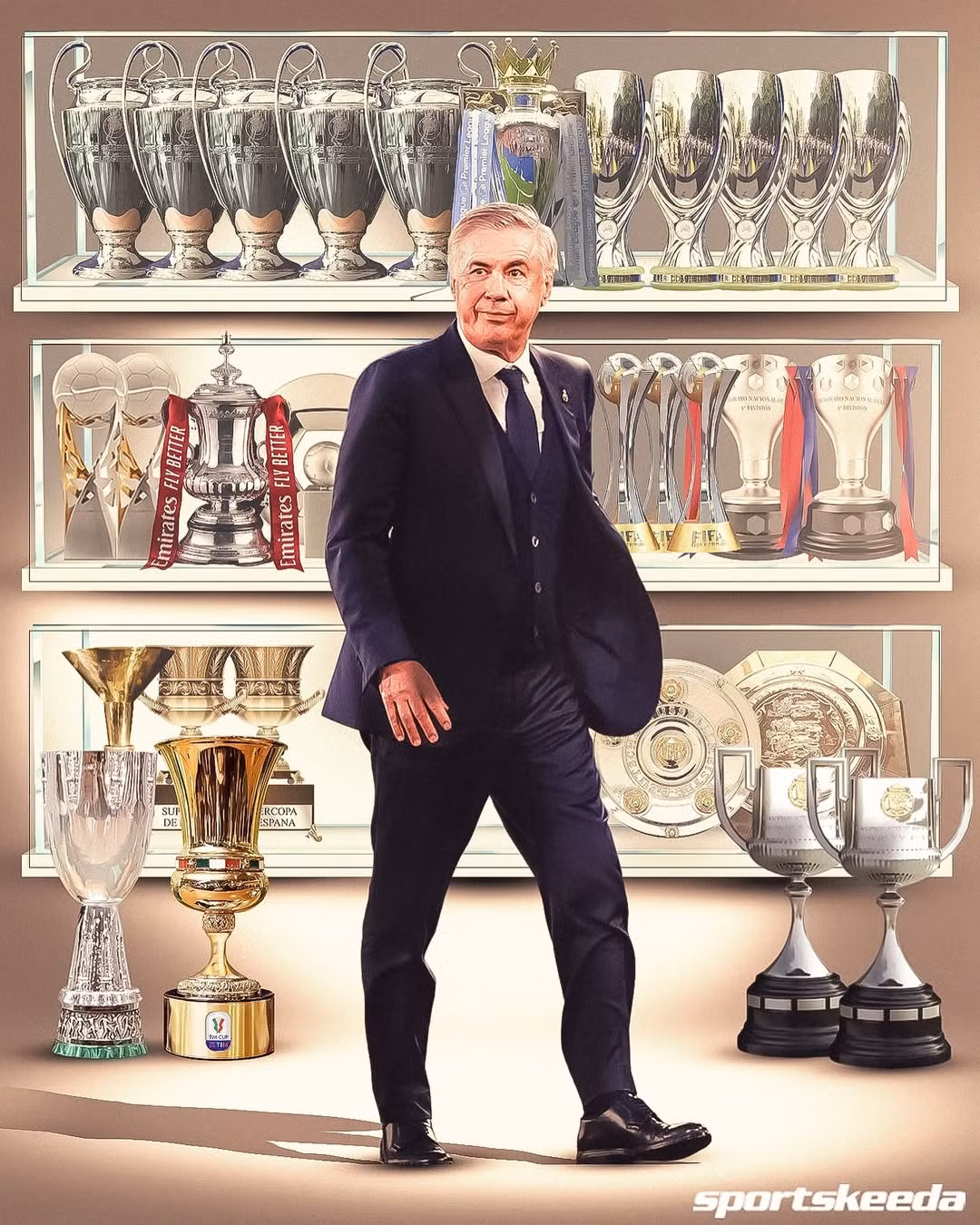 Ancelotti và gia tài đồ sộ với 30 danh hiệu, bao gồm chức vô địch ở 5 quốc gia khác nhau và 5 Champions League. Ancelotti và gia tài đồ sộ với 30 danh hiệu, bao gồm chức vô địch ở 5 quốc gia khác nhau và 5 Champions League.
