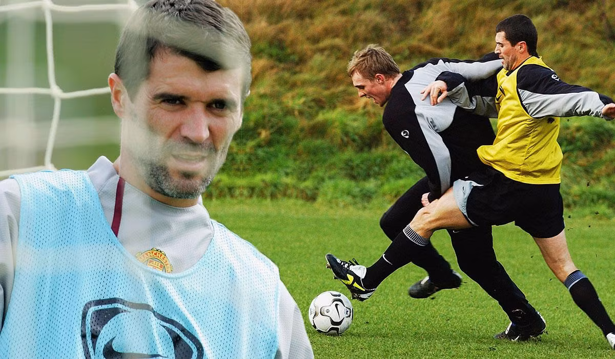 Roy Keane không chỉ hung hãn trong lúc thi đấu mà cả trên sân tập. (Ảnh: Extra)