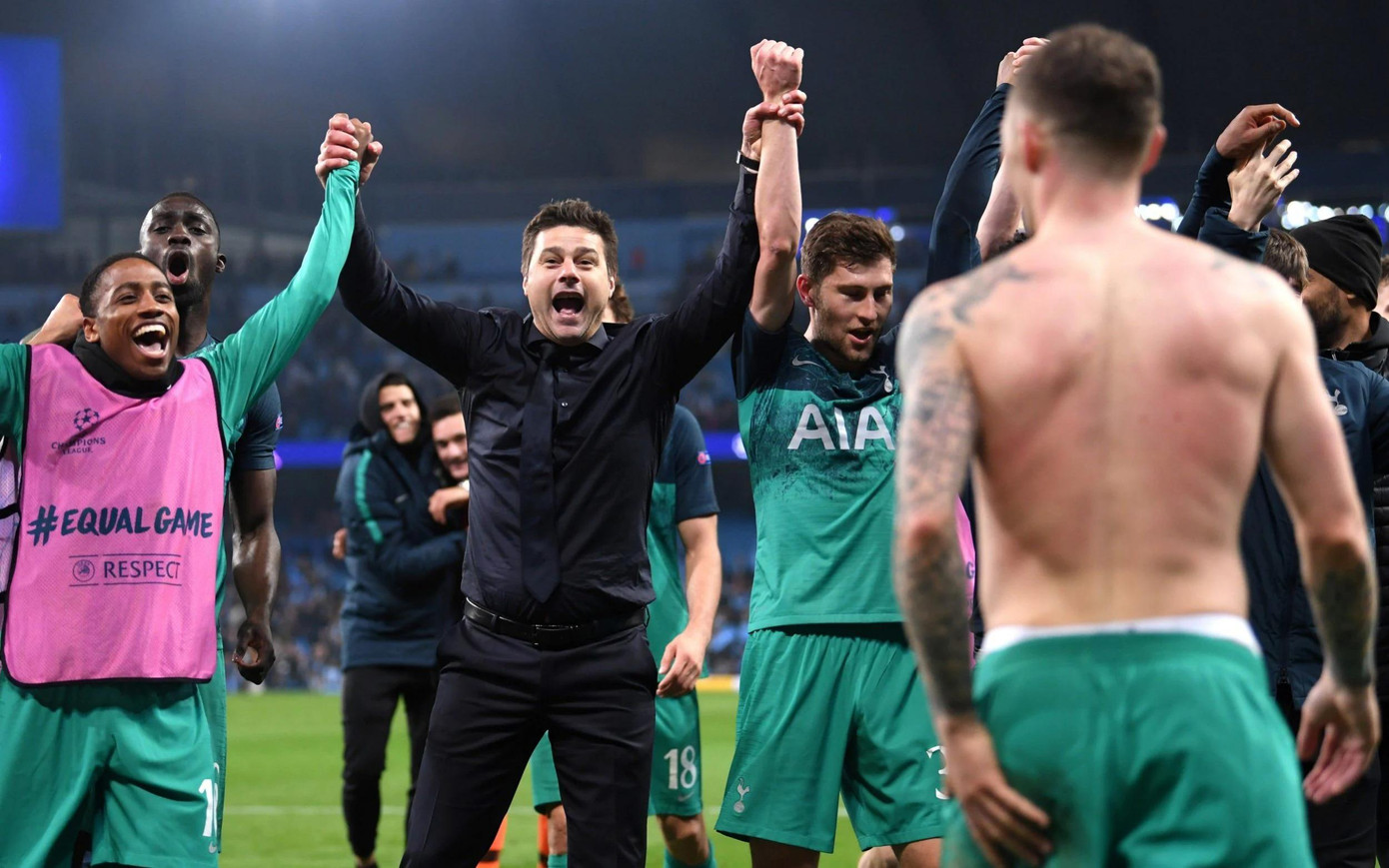 Pochettino ăn mừng khi Tottenham vượt qua Man City của Pep ở tứ kết Champions League 2018/19. (Ảnh: Sky Sports)