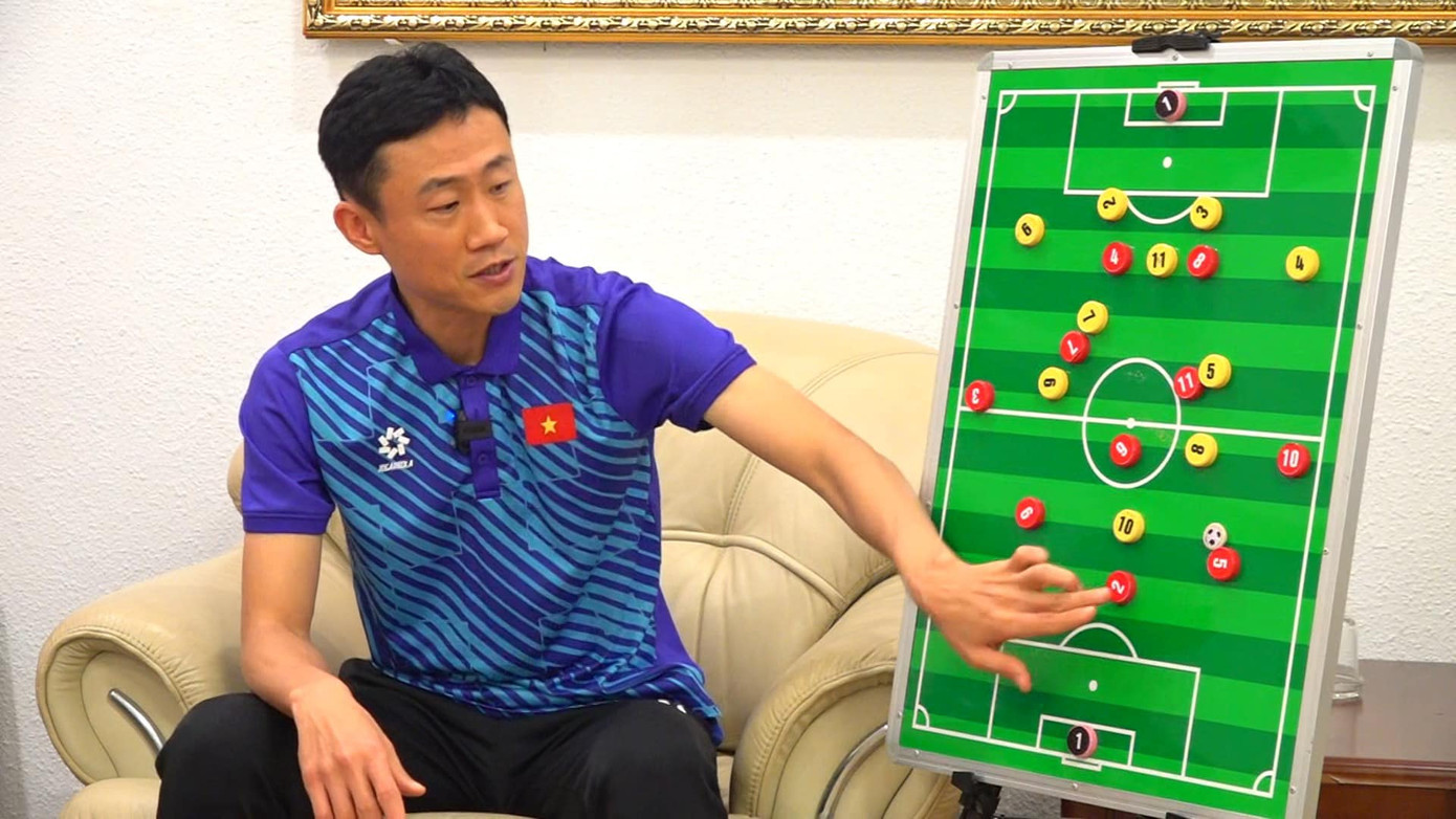 Trợ lý Choi Won-kwon chia sẻ về chiến thuật của ĐT Việt Nam. (Ảnh: Tedtran TV) Trợ lý Choi Won-kwon chia sẻ về chiến thuật của ĐT Việt Nam. (Ảnh: Tedtran TV)