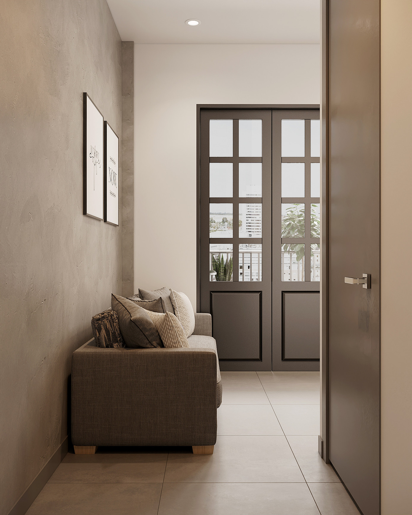 Với mong muốn tận dụng lại những đồ đã có sẵn nên phần giường và tủ quần áo được trưng dụng. KTS thay đổi hệ cửa sắt và cánh kính lùa để lấy sáng cho căn phòng, đồng thời làm căn phòng có cảm giác rộng rãi hơn.