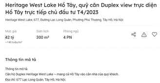 Liên tục xuất hiện thông tin rao bán căn hộ siêu sang với giá triệu đô ở quận Tây Hồ (Hà Nội).