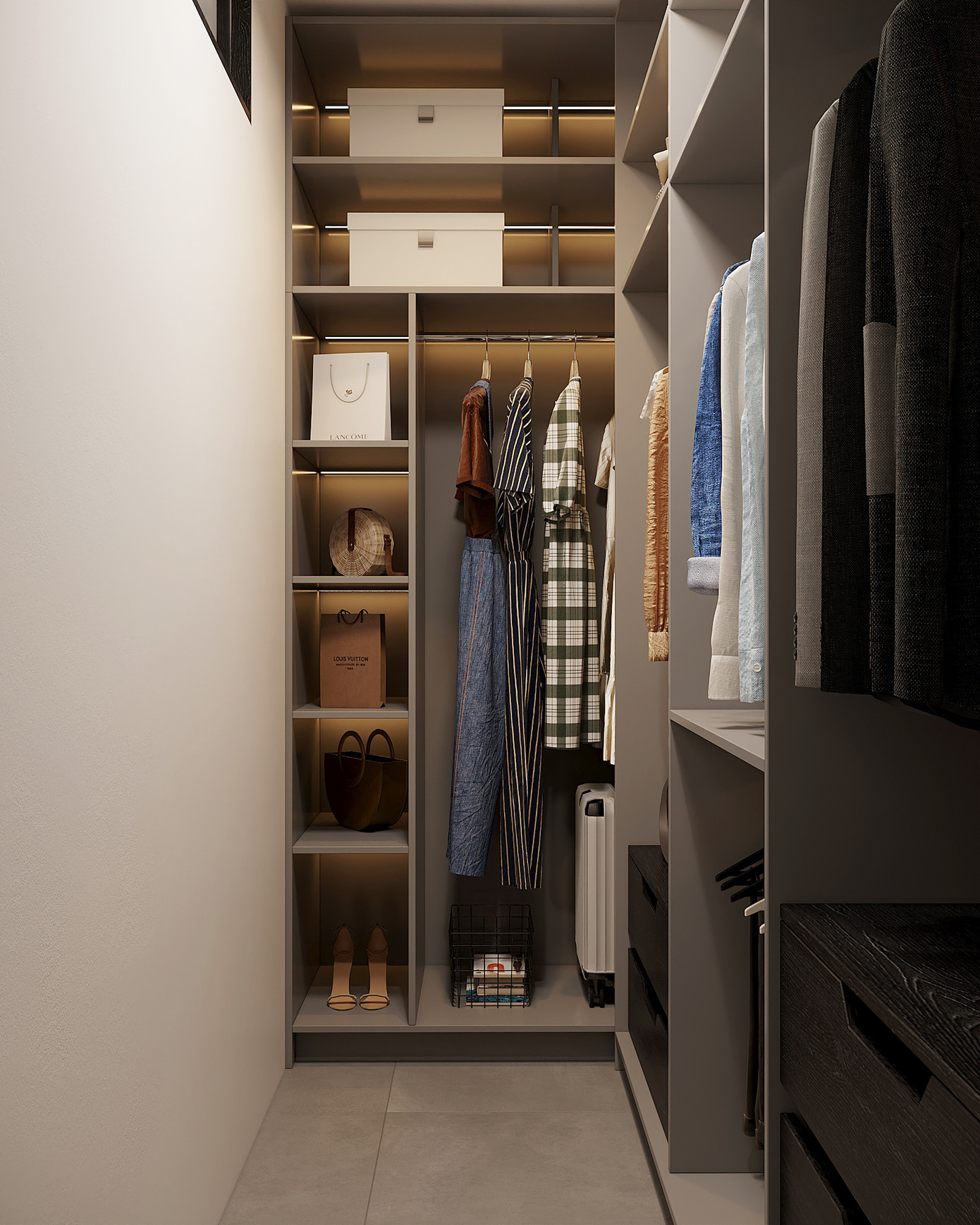 Với mong muốn tận dụng lại những đồ đã có sẵn nên phần giường và tủ quần áo được trưng dụng. KTS thay đổi hệ cửa sắt và cánh kính lùa để lấy sáng cho căn phòng, đồng thời làm căn phòng có cảm giác rộng rãi hơn.